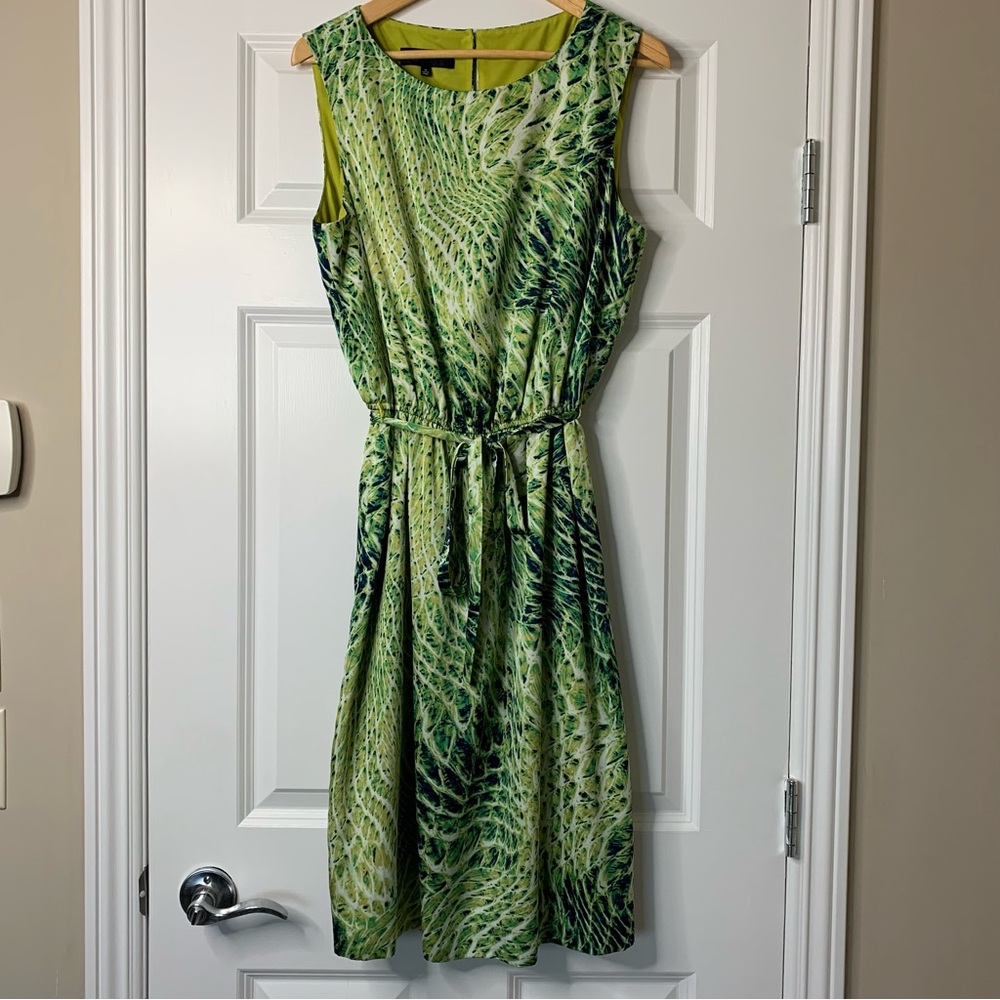 Jones New York Green Abstract Print Sleeveless Midi Dress Size 14